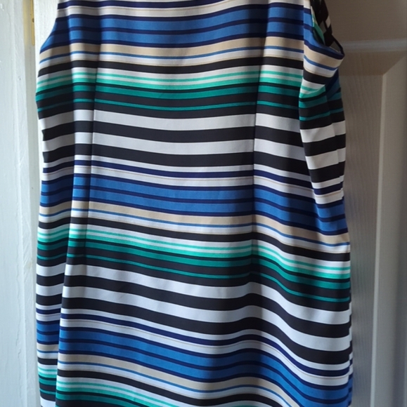 Voir Voir Round Neck Stripe Sleeveless Stretch Side Zip Jersey Shift Dress  24W - Picture 10 of 11